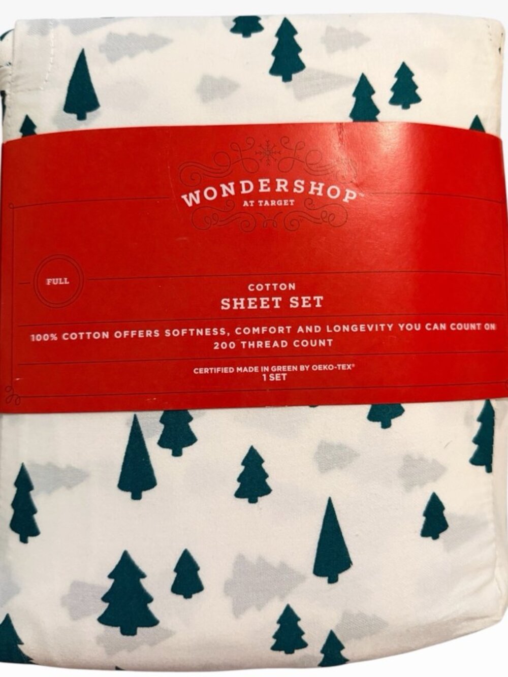 Target Wondershop Full Cotton Sheet Set 4Pc Green Christmas Tree Print
